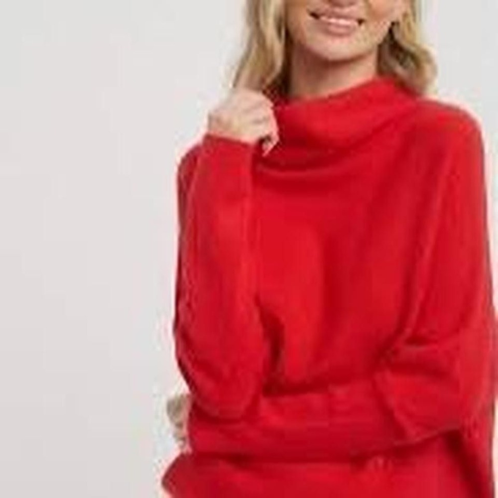 Bluivy - Slouch Neck Pullover Sweater in Red, cowl neck sweater Size S/M